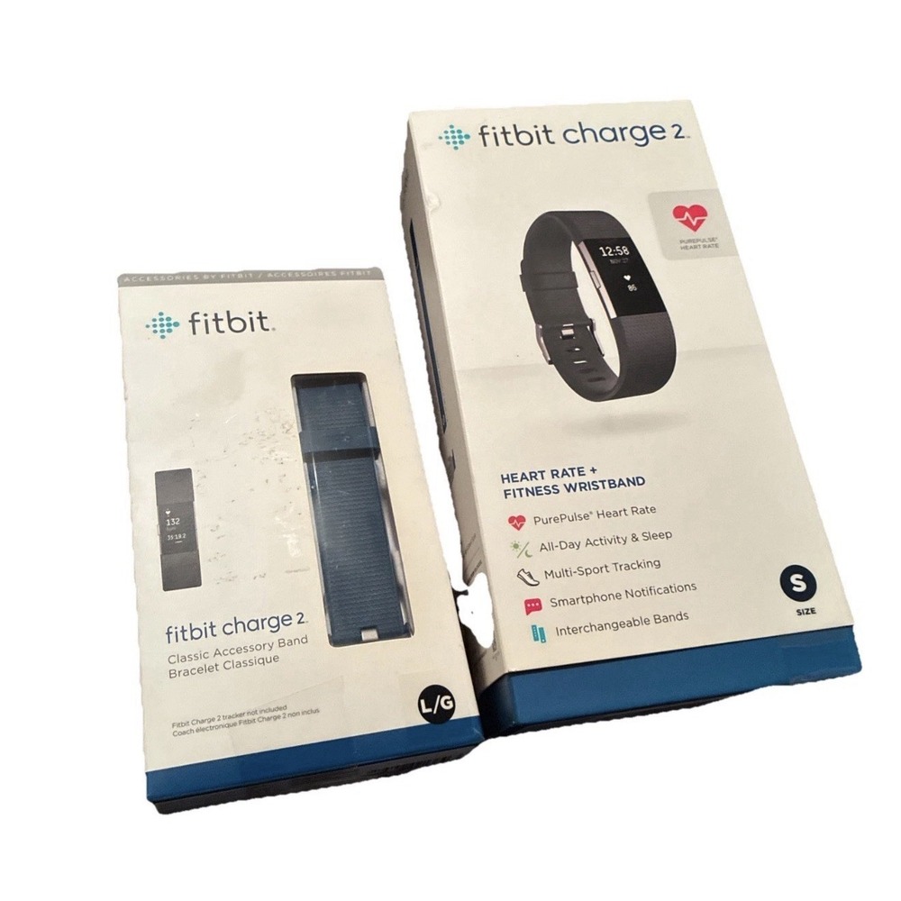 FITBIT CHARGE 2 heart rate monitor/ fitness tracker  Size large black
